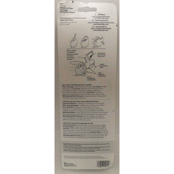 Briggs & Stratton Air Filter/pre Cleaner 5077 Part No. 698083/697015 - Picture 2 of 3